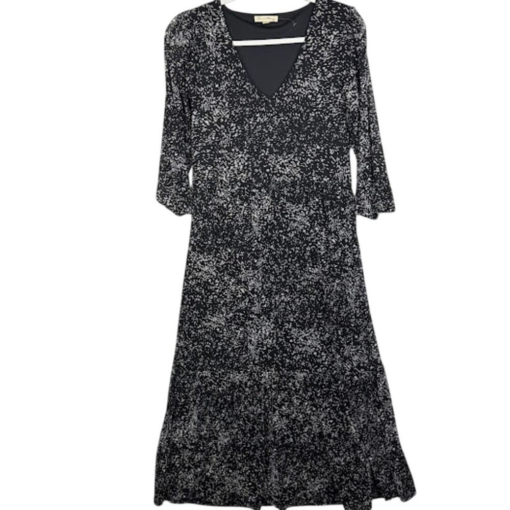 Jane & Delancey Black White Floral Midi Dress V-Neck 3/4 Sleeve Women’s XS